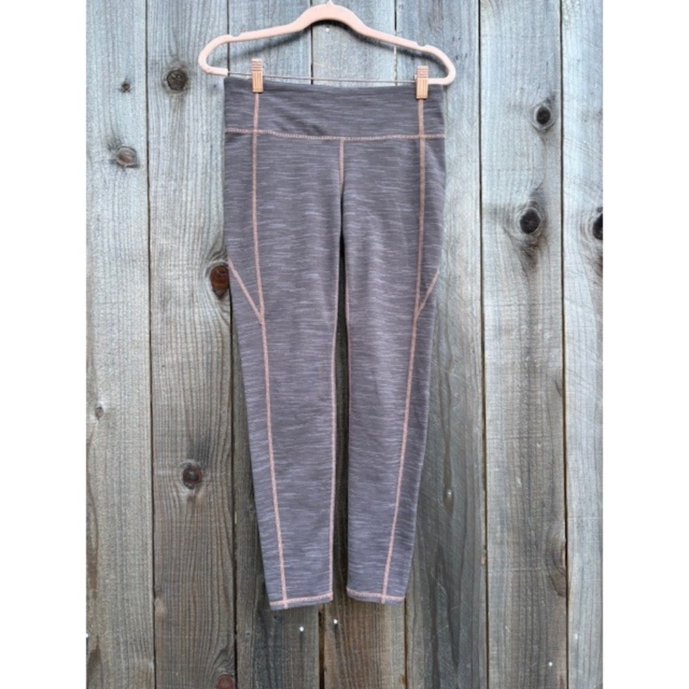 Athleta Womens Space‎ Dye Leggings Brown Orange Contrast Stitch Athletic Pants M